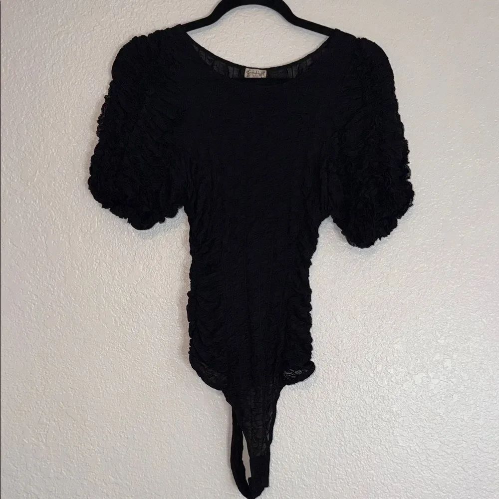 Free People Black Textured Bodysuit